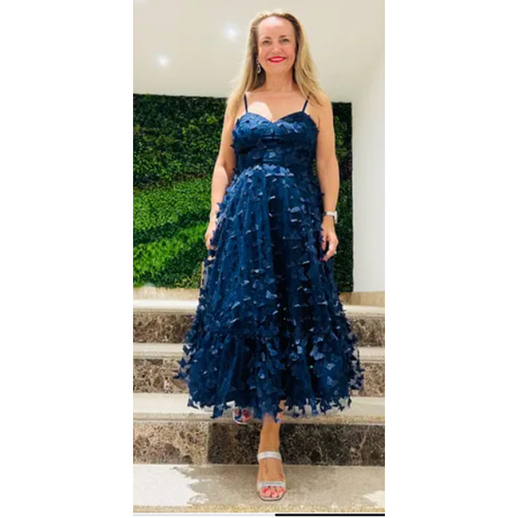 Lulus Time to Fly Navy Blue 3D Butterfly Lace-Up Midi Dress Size Small - Picture 8 of 14